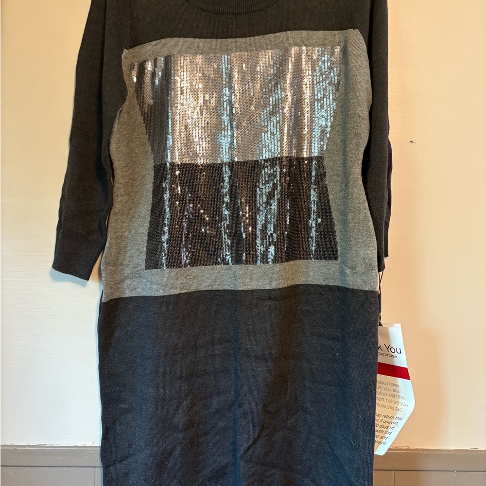Calvin Klein Collection Asymmetrical Dress in Black and Silver- brand new